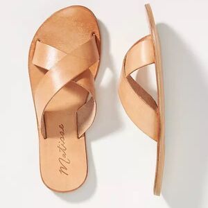 Matisse Cuba Crisscross Flat Leather Slides / Sandals in Natural Tan Size 8
